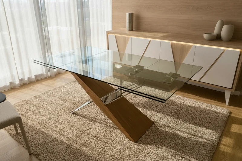 Table en verre et bois extensible - Fely