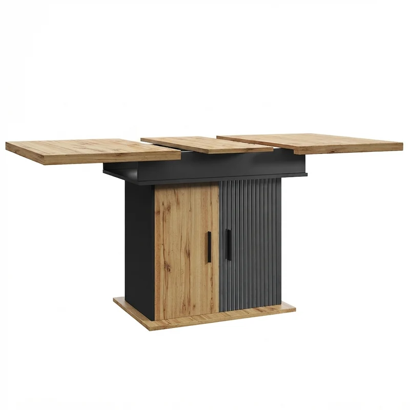 Table à manger extensible effet bois et noir mat et placard de rangement 110-140x80cm MINIMALISTPINEONE