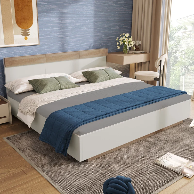Lit double 140x200 cm bois chêne Sonoma/Blanc avec tête de lit flottante, sommier inclus, style moderne