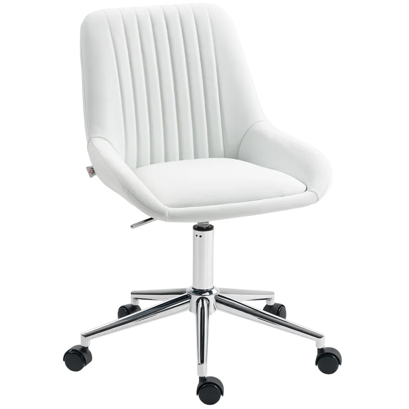 Chaise de bureau sans accoudoirs ergonomique réglable 52 x 58 x 80-90 cm assise confort moderne en polyuréthane blanc 21_0006310