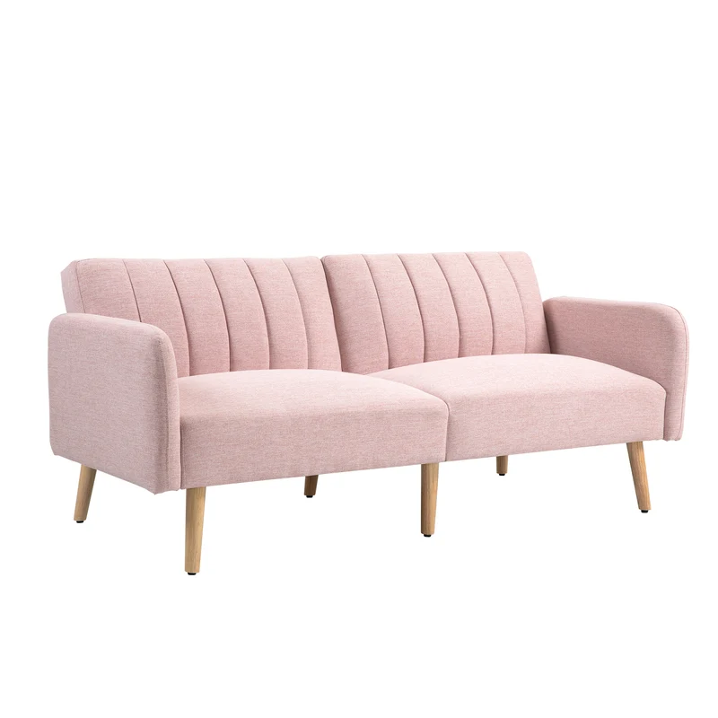 Canapé 2 places convertible salon 173 x 75 x 73 cm dossier inclinable 3 positions scandinave épuré en polyester rose 21_0003046