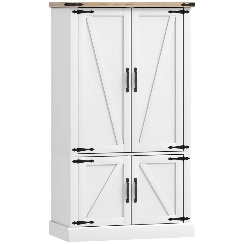 Armoire de cuisine modulable 76,3 x 40 x 136 cm porte-épices étagères réglables style rustique classique en MDF blanc 21_0003370