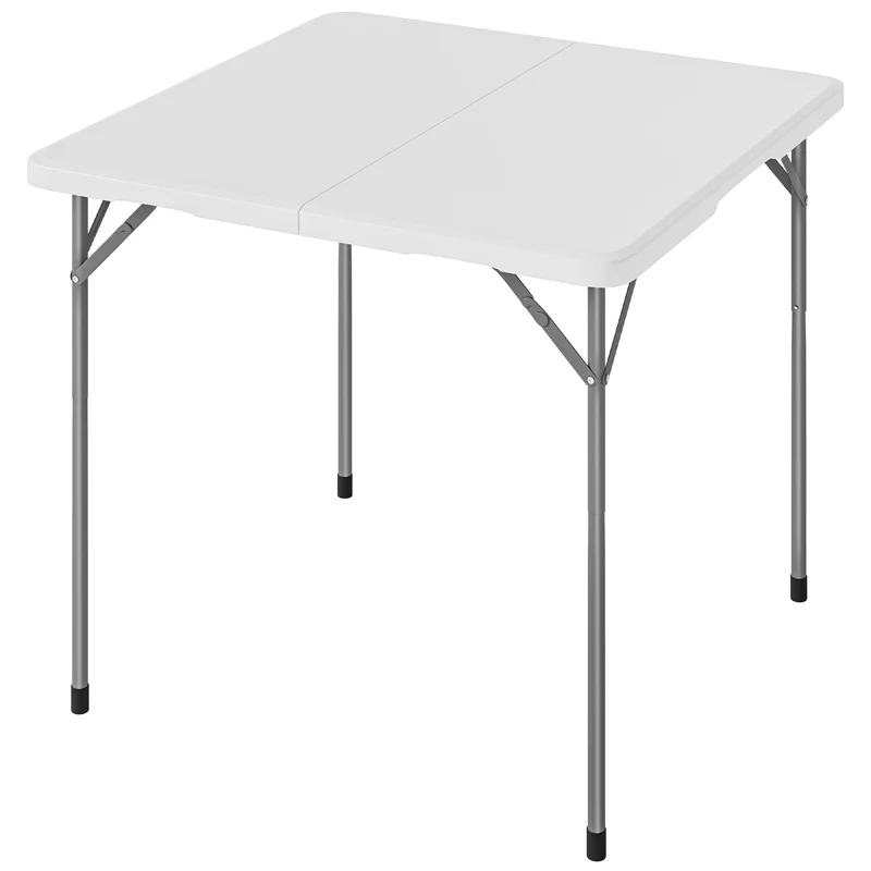 Table pliante camping carrée 86 x 86 x 74 cm hauteur réglable stable moderne épuré en polyéthylène haute densité blanc 21_0006560