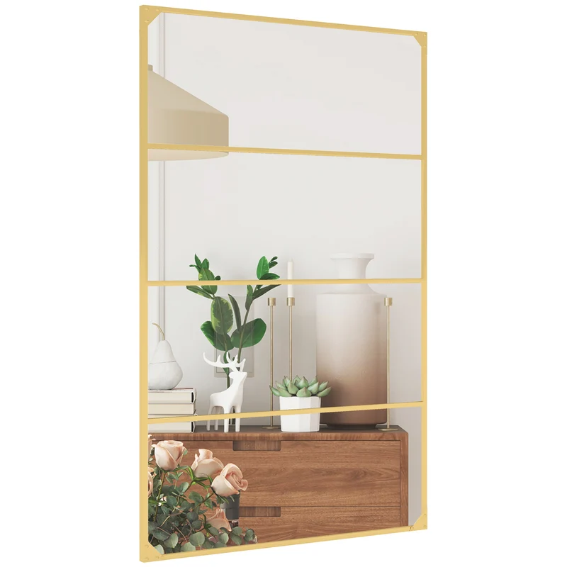 Miroir mural verrière rectangulaire 109 x 2 x 69 cm agrandit et éclaire style industriel contemporain en métal doré 21_0001363