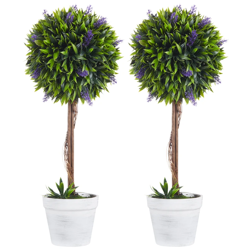 Lot de 2 plantes artificielles boule salon 60 x 24 x 24 cm sans entretien traitées uv style moderne en plastique vert 21_0001278