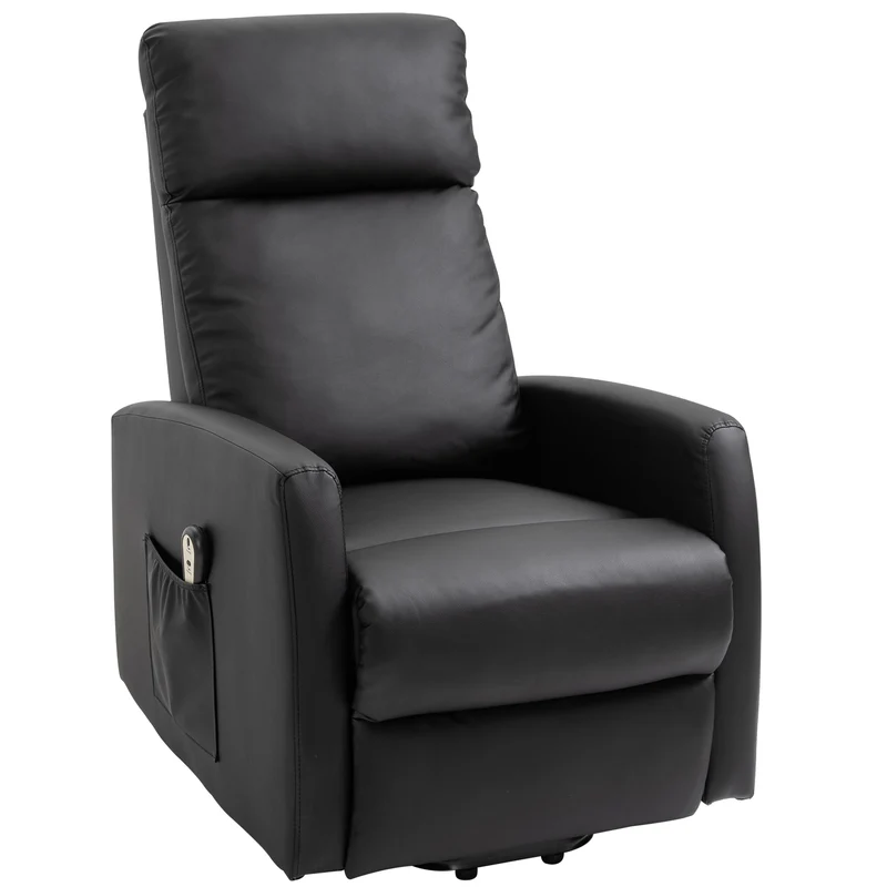 Fauteuil releveur électrique 67 x 95 x 105 cm repose-pied relevable assise mousse 25kg/m3 moderne en synthétique noir 21_0000873