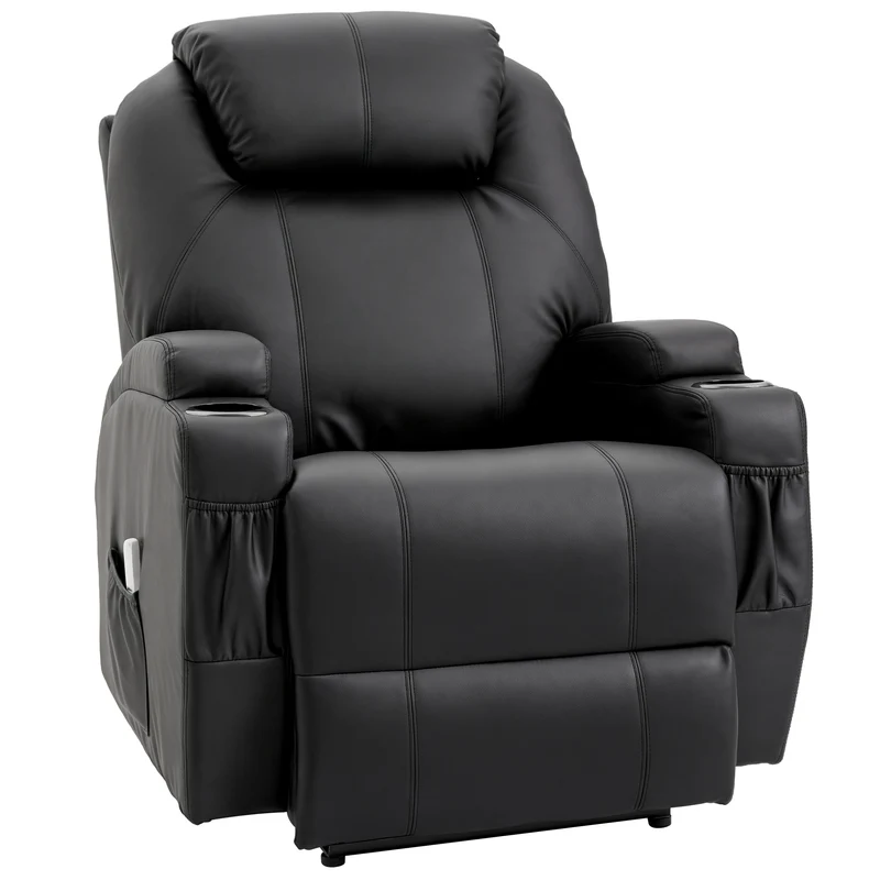 Fauteuil massant inclinable 82 x 97 x 110 cm 8 points de massage et dossier inclinable 165° moderne cosy en PU noir 21_0000801
