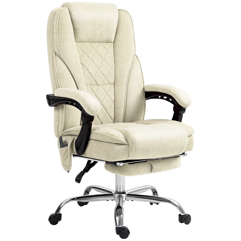 Fauteuil de bureau massant dossier inclinable 67 x 72 x 119 cm massage chauffant et repose pieds design en velours beige 21_0006254