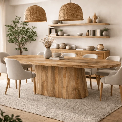 Mesa de comedor ovalada de madera de mango 220x110 Milano