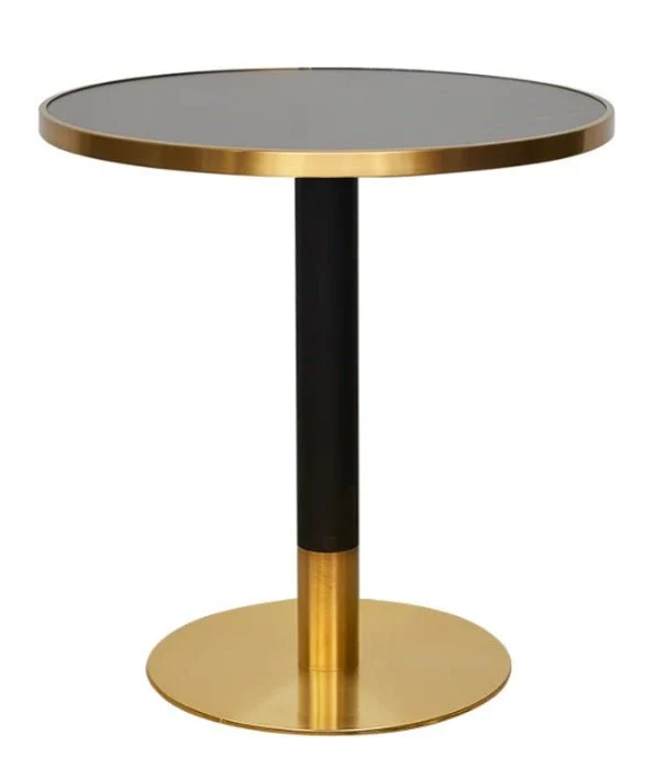 Mesa de bar redonda inox dorado negro piedra sinterizada