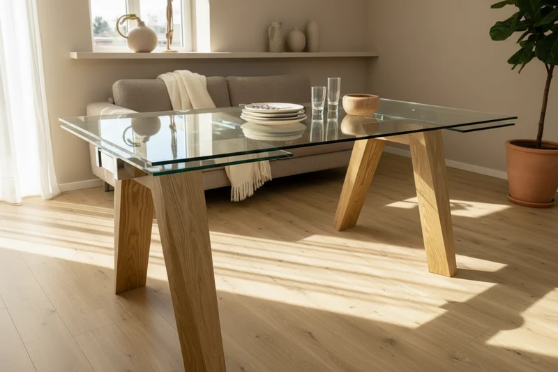 Table à manger en verre et bois extensible - Wilson