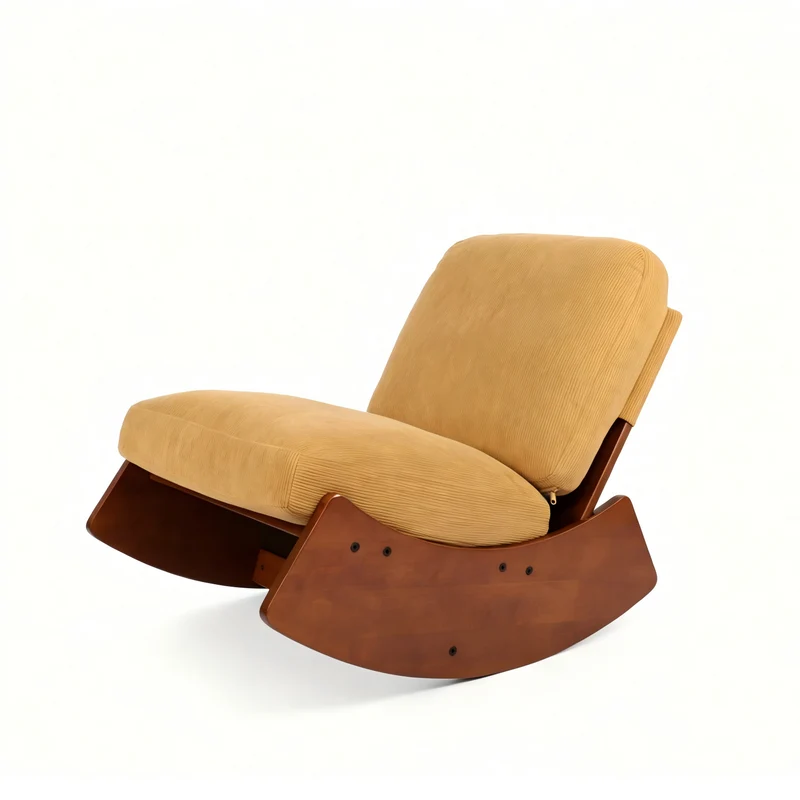 Fauteuil à bascule rétro en corduroy jaune, cadre en bois massif, nursery 90x61,5x71,9cm FLOATING CHERRY MAX