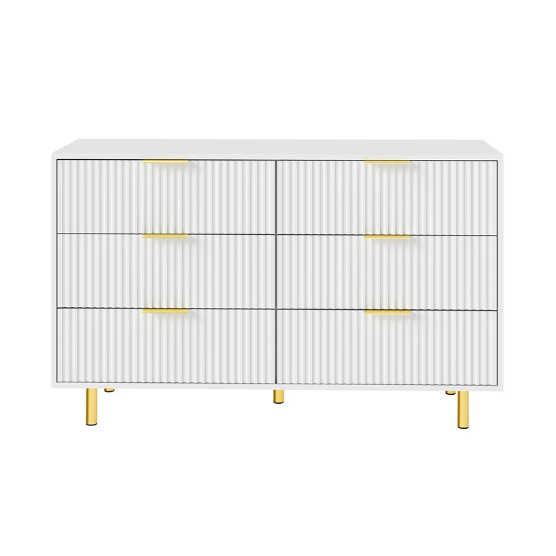 Buffet commode 6 tiroirs blanche accents dorés 120x40x72cm HALOICITY