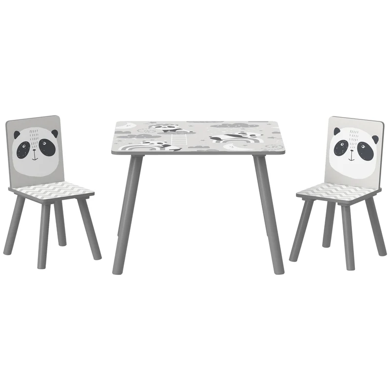 Ensemble table et chaises pour enfants 60 x 60 x 44 cm assise ergonomique bords arrondis pratique scandinave en MDF gris 21_0000202