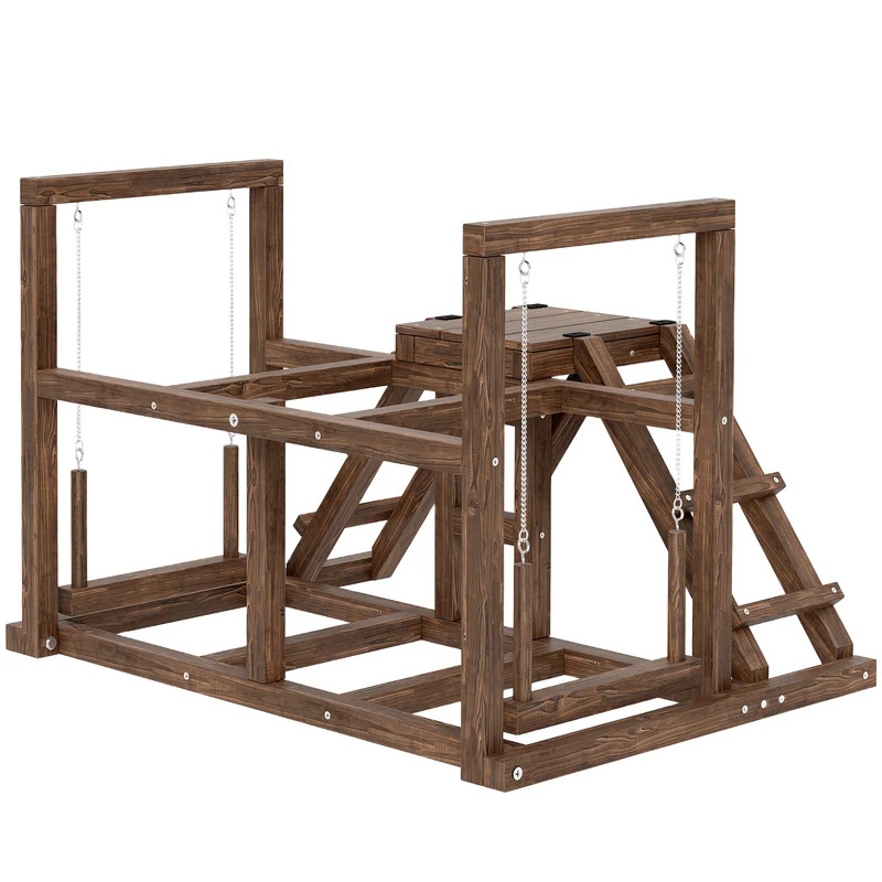 Aire de jeux poules perchoir avec balançoire échelle 82 x 60 x 55 cm stimulation équilibre rustique utile en bois marron 21_0008002