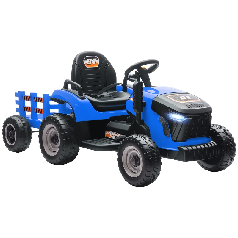 Tracteur électrique enfants remorque amovible 139 x 58 x 55 cm télécommande parentale batterie durable design en PP bleu 21_0000609