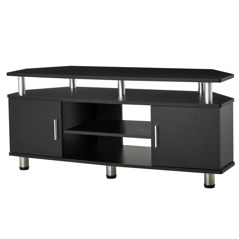 Meuble tv banc télé 120 x 39,5 x 52 cm rangement portes étagère design contemporain salon en panneaux de particules noir 21_0001708