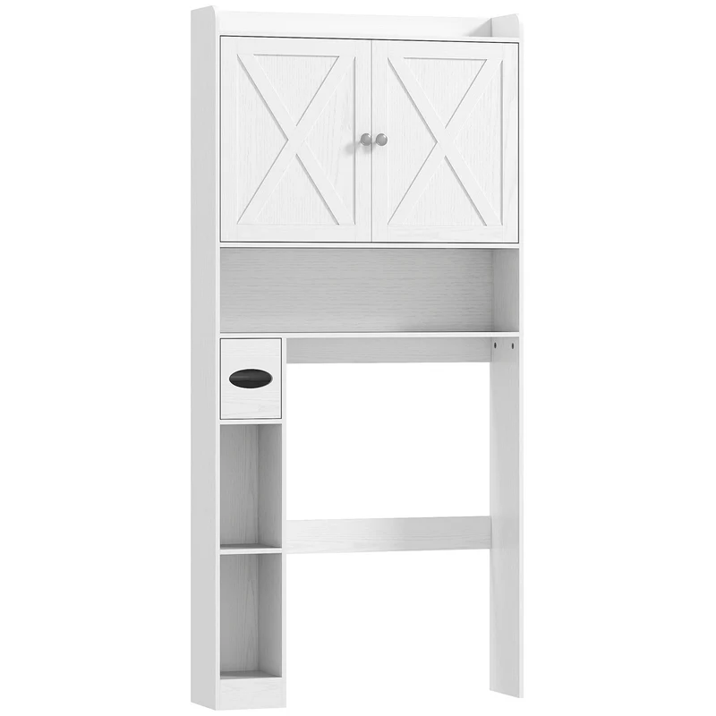 Meuble dessus toilettes portes en x étagère réglable 81.5 x 19.6 x 172 cm style rustique en panneau de particules blanc 21_0002071