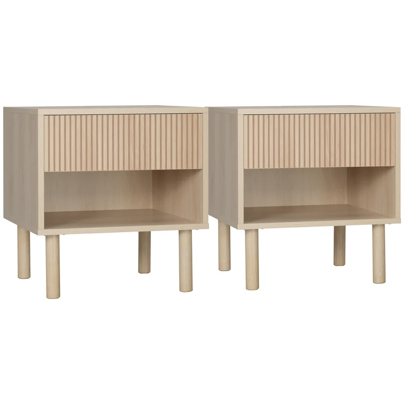Lot de 2 tables de chevet 47 x 47 x 50 cm rangement tiroir étagère style moderne en panneau de particules bois naturel 21_0001513