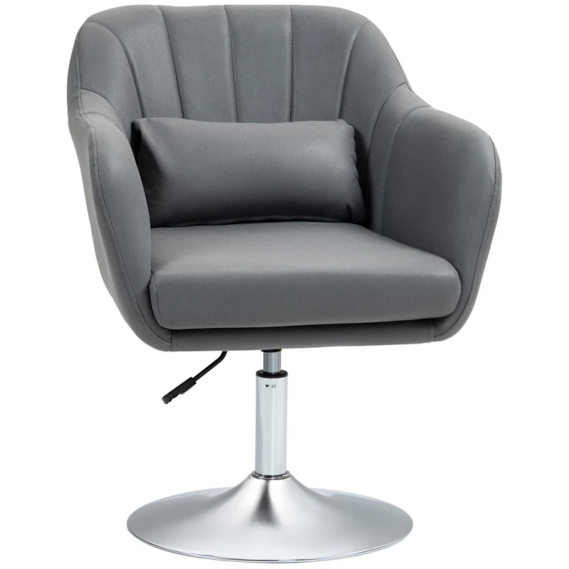 Fauteuil de salon pivotant 360 degrés 60 x 60 x 91 cm assise rembourrée contemporain en tissu microfibre gris foncé 21_0001775