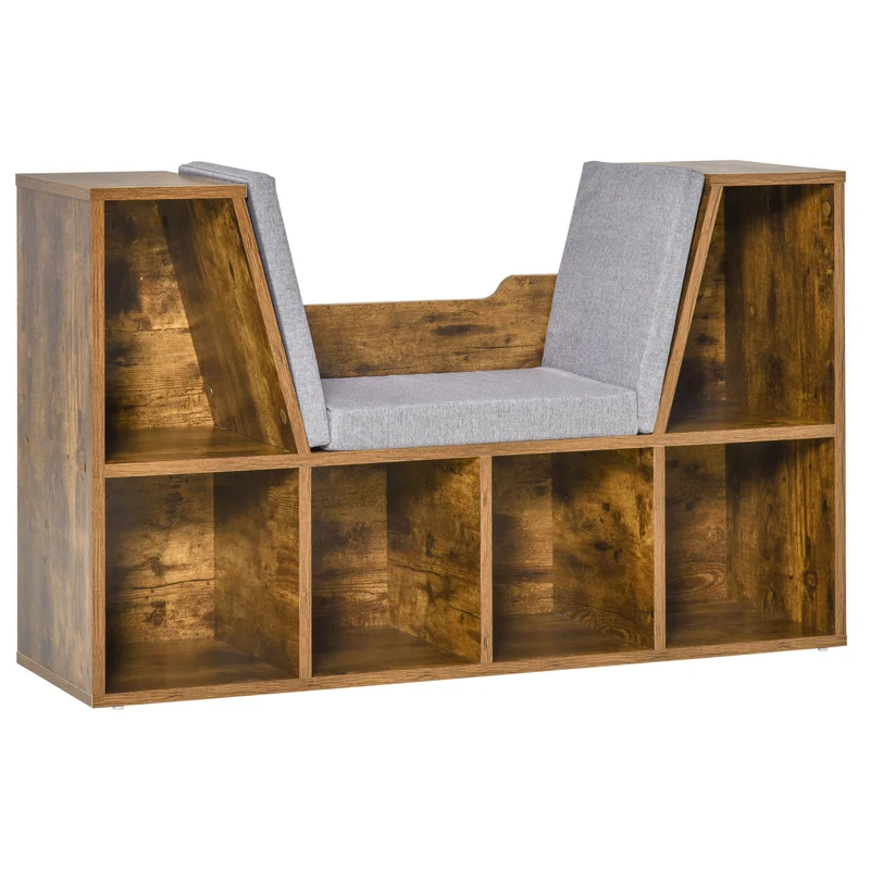 Bibliothèque banc 2 en 1 chambre 102 x 30 x 61 cm rangement 6 casiers assise scandinave en panneau de particules brun 21_0002416