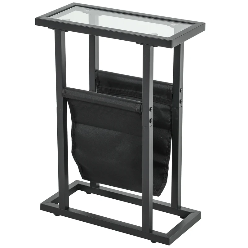 Table d'appoint étroite bout de canapé 40 x 18 x 55,5 cm sac de rangement pieds réglables minimaliste en métal noir 21_0002955