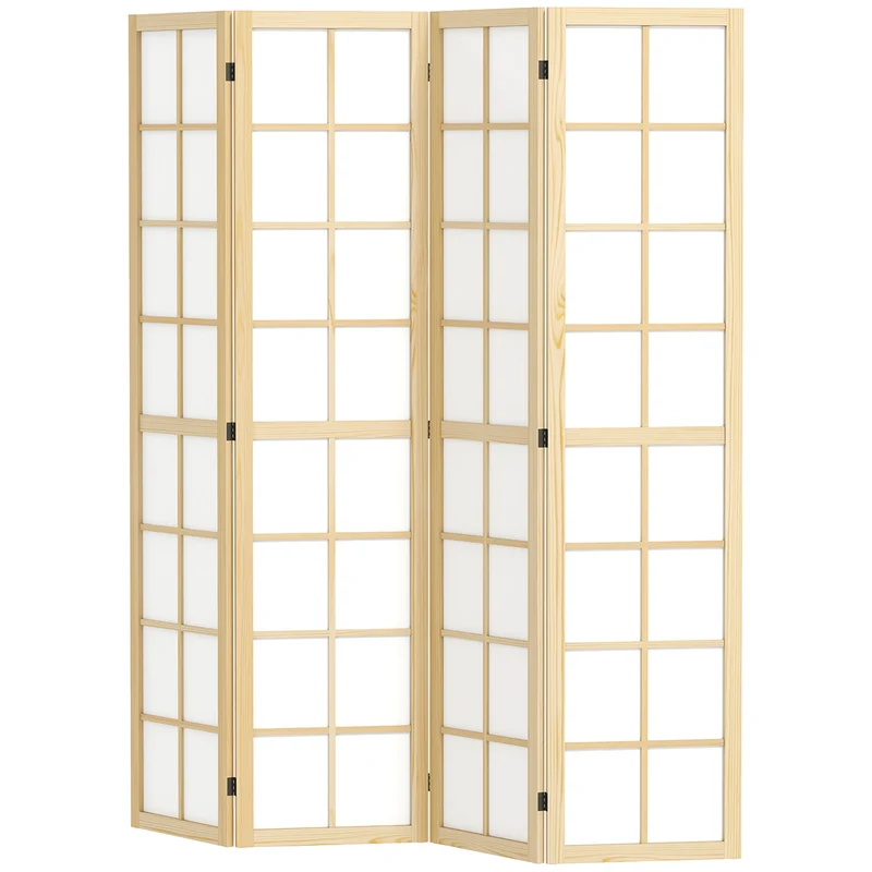 Paravent intérieur 4 panneaux pliable 160 x 170 x 1.7 cm léger modulable salon minimaliste scandinave en bois naturel 21_0001387