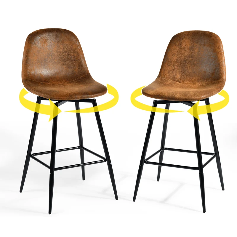 Lot de 2 tabourets de bar vintage pivotants en faux daim style industriel 67Hcm CHARLTON COUNTER SUEDE BROWN BLACK LEG 2PCS