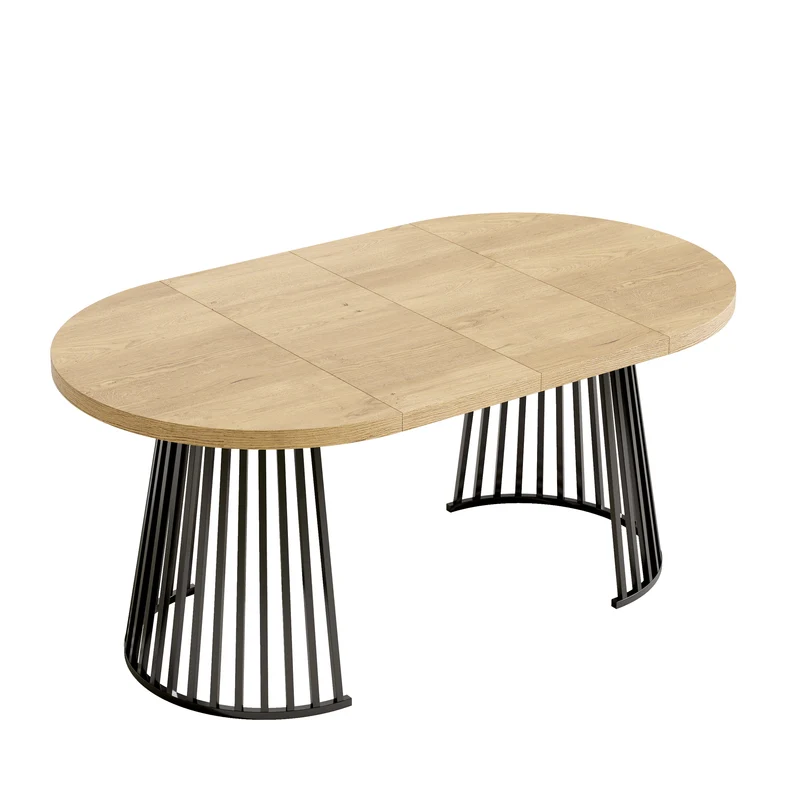 Table à manger extensible ronde ovale effet chêne avec piétement ajouré 3 longueurs 100/138/176 cm 4-8 personnes MODERNPANEL