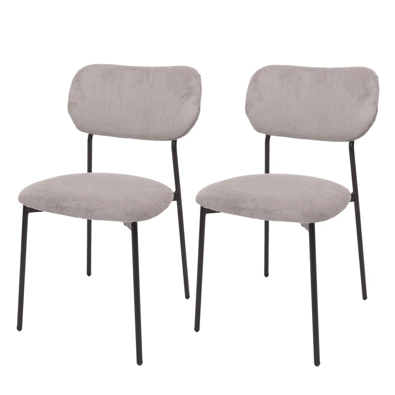 Lot de 2 chaises de salle à manger assise et dossier rembourrés velours côtelé polyester gris clair et acier 04_0009534