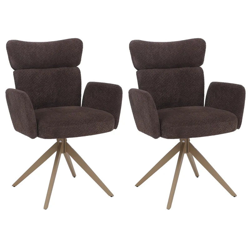 Lot de 2 chaises de salle à manger modernes ergonomiques 92 x 63 x 58 cm en tissu bouclé marron 04_0008822