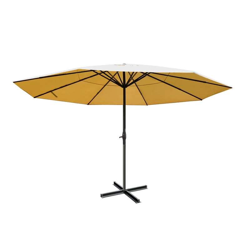 Parasol de jardin diamètre 5 m avec manivelle et pied en croix polyester crème et aluminiun 04_0011459