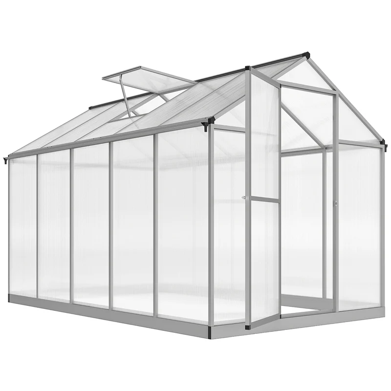 Serre de jardin 303 x 183 x 195 cm ventilation réglable protection uv contemporain avec porte battante en aluminium gris 21_0004122