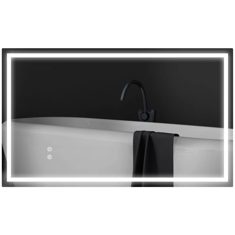 Miroir salle de bain rectangulaire 100 x 60 x 3 cm éclairage à diodes réglable anti-buée moderne en verre transparent 21_0002068