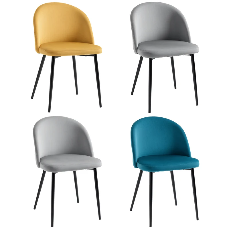 Lot de 4 chaises scandinaves salle à manger 49 x 50 x 77 cm assise rembourrée confortable design moderne en velours bleu 21_0002178