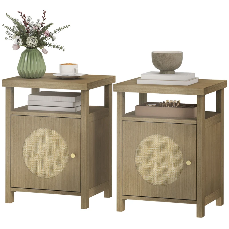 Lot de 2 tables de chevet 40 x 35 x 55 cm rangement optimisé étagère compartiment vintage en panneau de particules marron 21_0003744