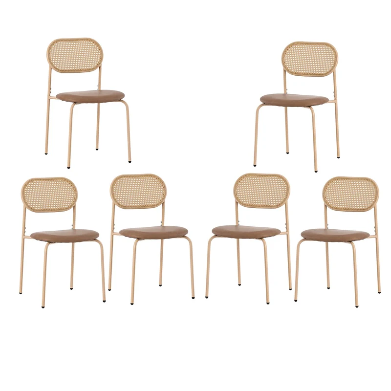 Lot de 6 chaises de salle à manger PU beige et dossier en rotin VIVIDLON