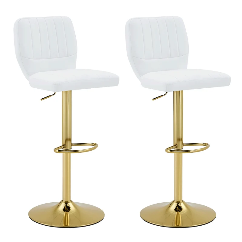 Lot de 2 tabourets de bar simili cuir blanc et doré, pivotant 360° et repose-pieds CLASSICORGANIZERHOME