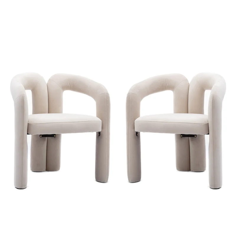 Lot de 2 chaises design sculpturales en velours beige, style moderne et ergonomique FLEX IRON ELITE