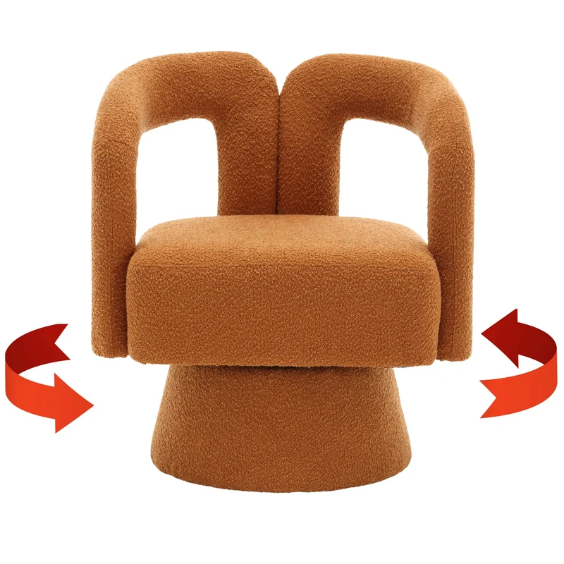 Fauteuil rond pivotant 360° en bouclette orange, design moderne 67x55x74cm FABRIC DRESSER