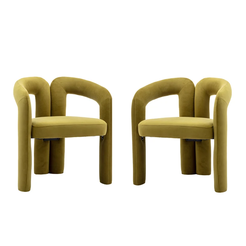 Lot de 2 chaises design sculpturales en velours vert moutarde ergonomique FLEX LEATHER ELITE