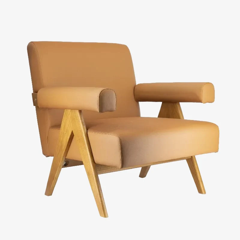 Sillón con brazos madera y cuero ecológico Nantes