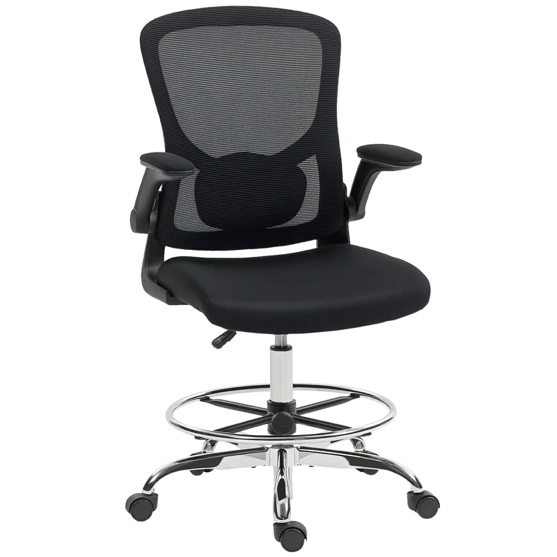 Chaise de bureau atelier ergonomique 60 x 60 x 108-132 cm soutien lombaire accoudoirs relevables moderne en maille noir 21_0006321