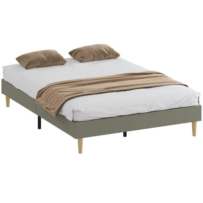 Cadre de lit double 140 x 190 cm sommier à lattes silencieux dégagement 15 cm pour robot scandinave en velours gris 21_0003768