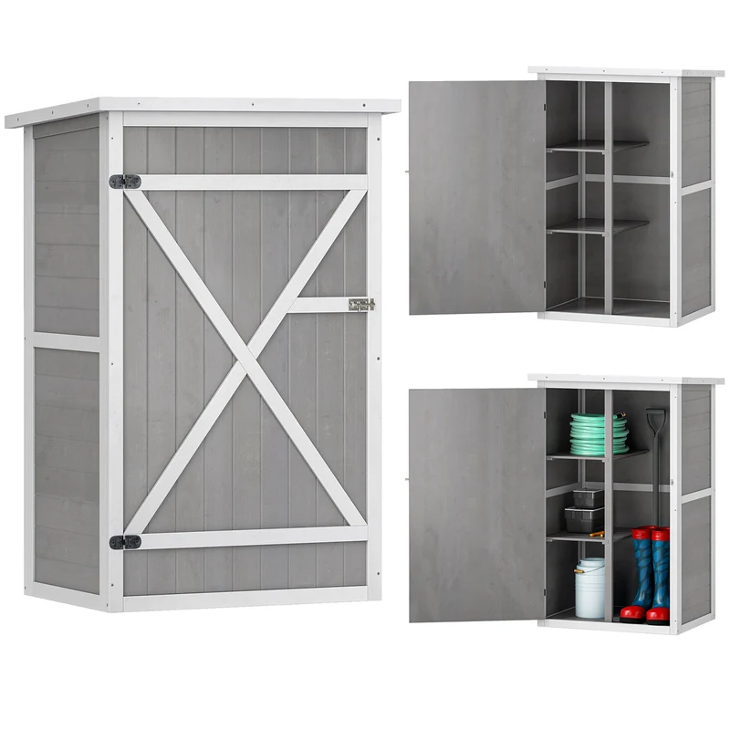 Armoire de jardin pour outils porte verrouillable 75 x 56 x 115 cm 2 étagères style scandinave en bois de sapin gris 21_0004135