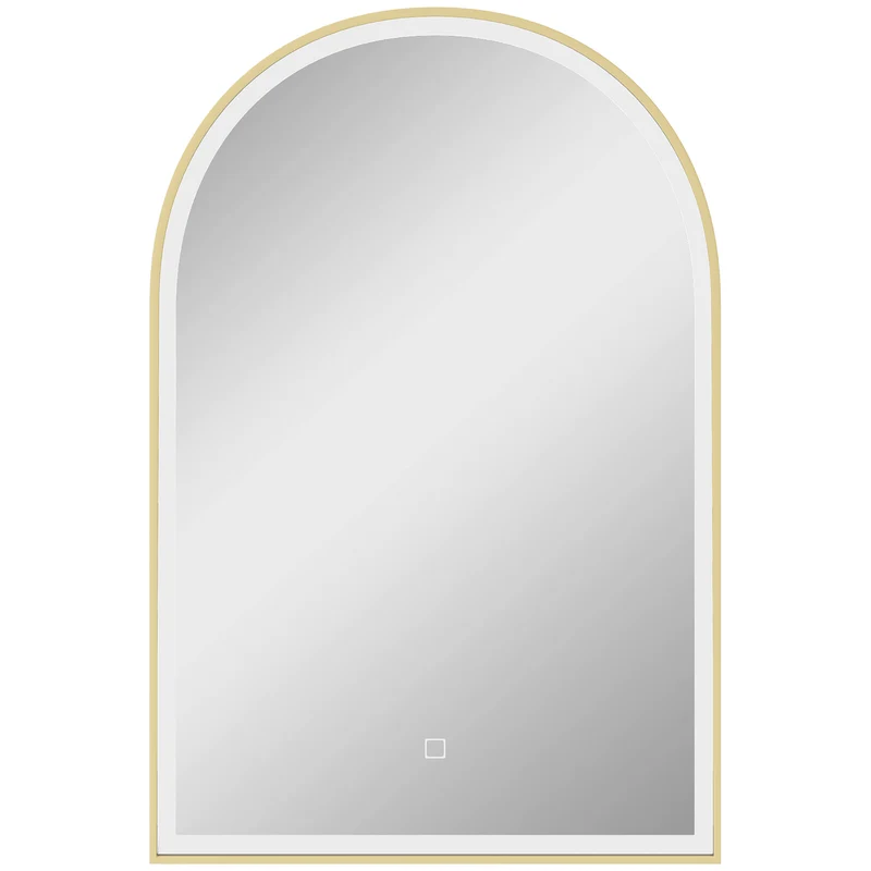 Miroir salle de bain mural arqué 90 x 3 x 60 cm éclairage led réglable anti-buée ip44 moderne épuré en verre trempé doré 21_0002055