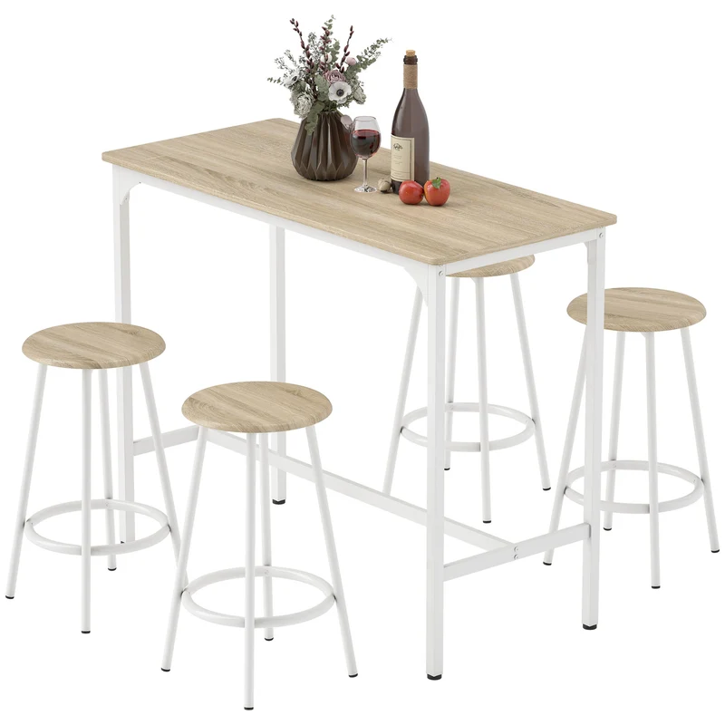 Ensemble table haute et 4 tabourets 110 x 50 x 89.5 cm repose-pieds gain de place moderne industriel cosy en MDF marron 21_0002330