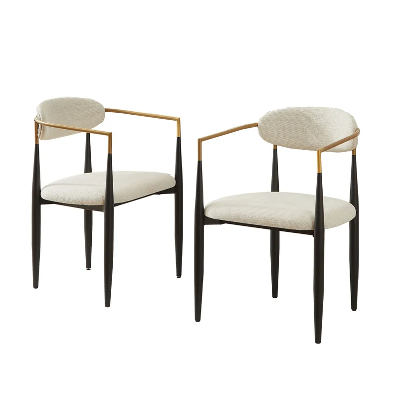 Lot de 2 chaises de salle à manger rétro tissu beige structure métallique noir et doré et accoudoire CLASSICCHAIRHOME