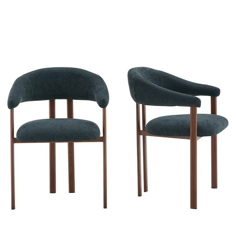 Lot de 2 chaises en lin noir, pieds métalliques effet bois noyer CLASSICCABINETHOME