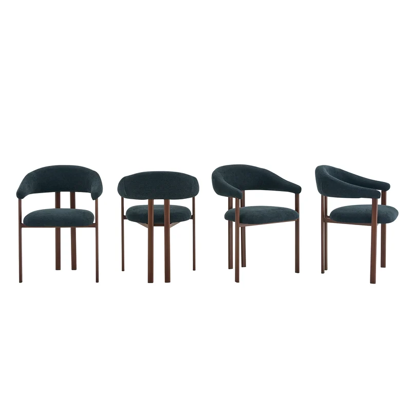 Lot de 4 chaises de salle à manger en lin noir, pieds métalliques effet noyer CLASSICBRASSELITE